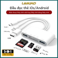 Đầu Đọc Thẻ Otg 5 Trong 1 Bộ Chuyển Đổi Hub USB Kết Nối Lightning Tương Thích Với iPhone Ipad Xiaomi