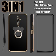 3 IN 1 For OPPO Reno2 F OPPO Reno2 Z Case Luxury Electroplating Soft Phone Case with Ceramic Full Screen Film and Stand Holder and Silicone Lanyard