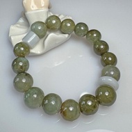 F49 老油青配白翡 12mm 漸變色老料翡翠 手串 緬甸玉 手珠
