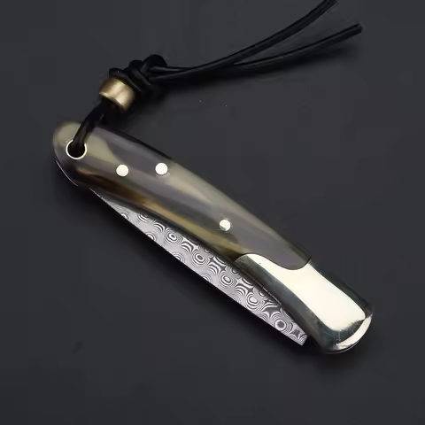 Bull bone handle Damascus VG10 folding knife, finely polished pocket knife, family fruit knife