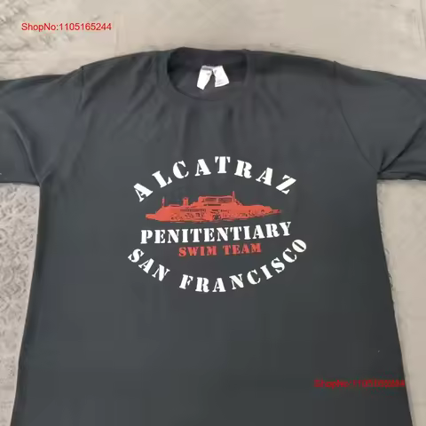 Alcatraz Swim Team T Shirt Y2K Penitentiary Black Men Small vintage Washed graphic homme fashion Sli