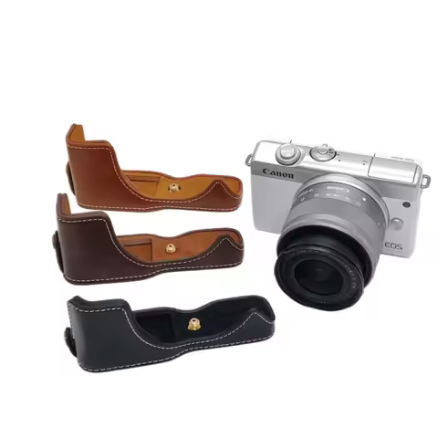 PU Leather Camera Case Bag Half Body For Canon EOS M10 M100 EOS M200 Bottom Case Cover