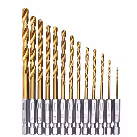 13 PCS 1/4inch Hex Shank Drill Bits Titanium Coated HSS Twist Impact Drill Bit Set 1.5-6.5mm Impact 