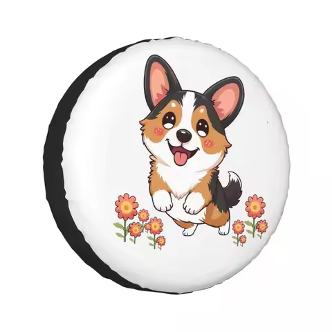 Kawaii Tricolor Corgi In The Garden Spare Tire Cover for Jeep SUV RV 4WD Trailer 4x4 Wheel Protector