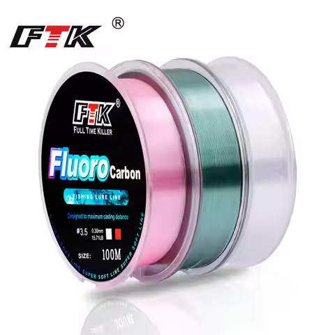 FTK 100m Fluorocarbon Fishing Lure Line Pink 4.13-34.32LB Level Carbon Fiber Leader Fly Fishing Line