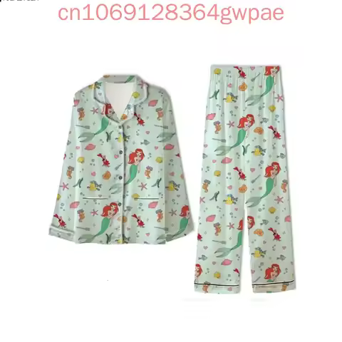 The Little Mermaid Ariel Princess Pajama Set Disney 3D Printed Casual Men's and Women's Long Sleeve 