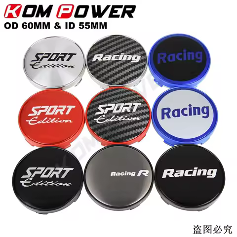 4PCS OD 60MM / ID 55MM Wheel Center Cap SPORT RACING Logo Wheel Cover Hub Cap Rim Cap Silver & Black