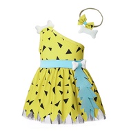 Fast shipping Girls Halloween Dress Toddler Caveman Costume Dog Bones Historical Cavegirl Mesh Tulle