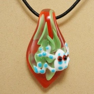 Frog Pendant Necklace Red Green Lampwork Murano Glass Froggy Jewelry Necklace