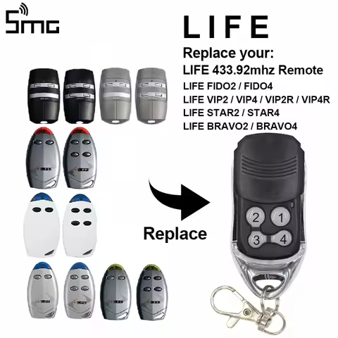 433MHz Remote Control Rolling Code Replacement For LIFE FIDO2 FIDO4 VIP2 VIP4 VIP2R VIP4R For Garage