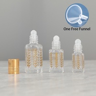 3ml 6ml 12ml Golden Print Roll On Glass Bottles Small Roller Perfume Bottle Essential Oil Container Empty Refillable