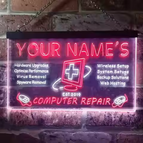 Personalized Computer Repairs Shop Display Dual Color Led Neon Sign st6-tr1-tm