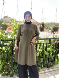 Tunik Basic Crinkle Airflow Wanita Remaja Muslim Polos Kancing Aktif Panjang  Bawah Lutut Kekinian T