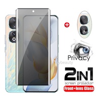 2in1 3D Curved Privacy Tempered Glass For Honor 90 Pro 5G 2023 Screen Protector Full Cover Camera Le
