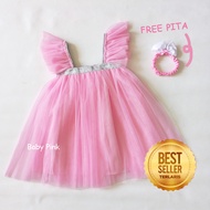 Dress Gaun Tutu Anak Perempuan 1 Tahun Import Korean Style Warna Sage Green Denim Mauve Grosiran Lus