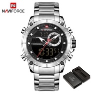 NAVIFORCE Men Watch Stainless Steel Casual Sports Digital Waterproof Watches Original LCD Display Al