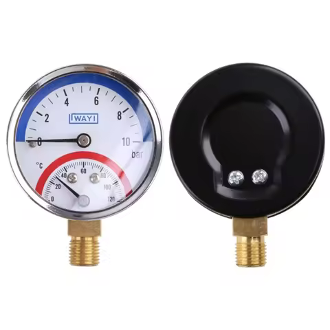 2-in-1 Floor Heating Temperature And Pressure Gauge, 0-10 Bar Dual Display Thermometer With 0-120°C 