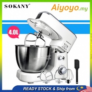 SOKANY 6 Speed Stand Mixer 4L Stainless Steel Bowl Mesin Pengadun Tepung Cream Egg Whisk Blender Cake Dough Hook Flat Beater Bread Mixer Maker Machine Kitchen Cooking Tools Mixing Bowl Food