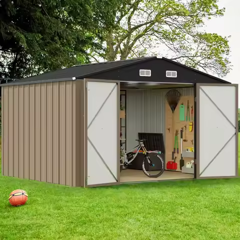 10 x 8 FT Shed Outdoor Storage Shed Metal Garden Shed with Lockable Door Outside Waterproof Tool She