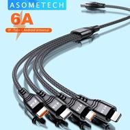 ASOMETECH สาย USB ชนิด C 4 In 1ชาร์จเร็ว6A 66W สำหรับ IPh 13 12 Pro USB สองอัน USB C สายชาร์จแบตเตอร