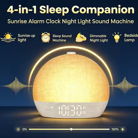 Sunrise Wake‑up Light Alarm Clock 4‑in‑1 LED Night Light Sleep Sound Machine Bedside Night Lamp Digi