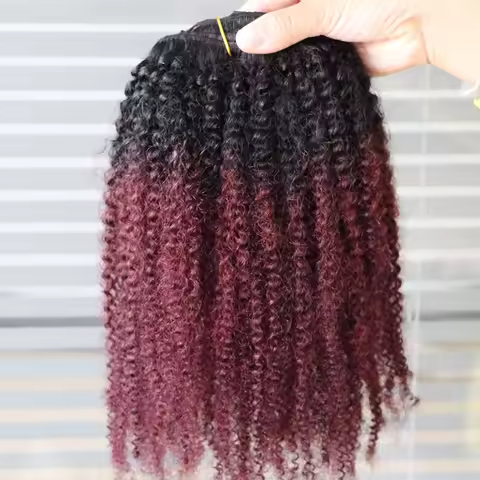 KPLYGDG Real Human Hair Extensions Clip In 4C Curls 120 grams 1B 99J Ombre Color Clip In Human Hair 