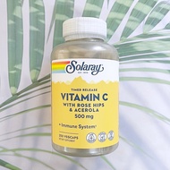 วิตามินซี Timed Release Vitamin C 500 mg with Rose Hips and Acerola 250 VegCaps (Solaray®)