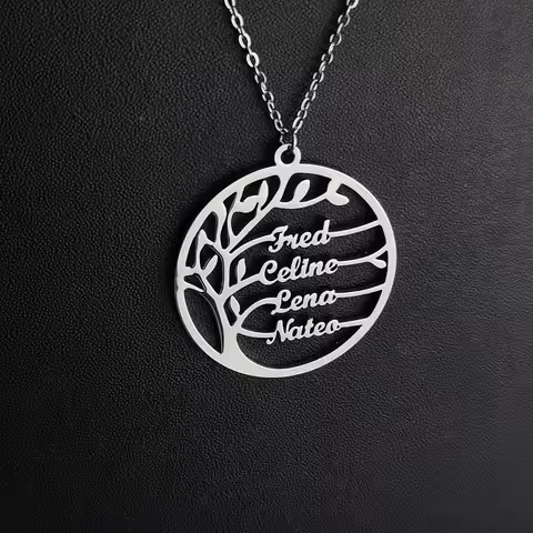 Custom Tree of Life Necklace for Women Stainless Steel Family 1-4 Names Round Pendant Necklaces Jewe