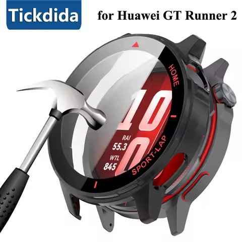 Tempered Glass+Case for Huawei Watch GT Runner 2 Screen Protector Frame Bumper Cover for Huawei GT R