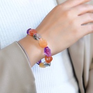 巴西天然水晶多寶貔貅手鏈 整條手鏈有紅兔毛 綠幽靈 黃兔毛