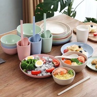 Household bowls dishes bowls and cups set wheat straw bowls square plates camping tableware