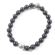 品相極佳：Chrome Hearts CH Plus BEAD 手鍊，縼瑪瑙，SV925，黑色和銀色，8mm，男女皆宜。