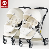 Kubeile Twin Stroller Can Sit and Lie Detachable Lightweight Folding Stroller Two-Way Shock Absorber Baby Stroller