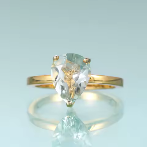 GEM'S BALLET Green Amethyst Solitaire Engagement Ring 925 Sterling Silver Dainty Wedding Rings Anniv