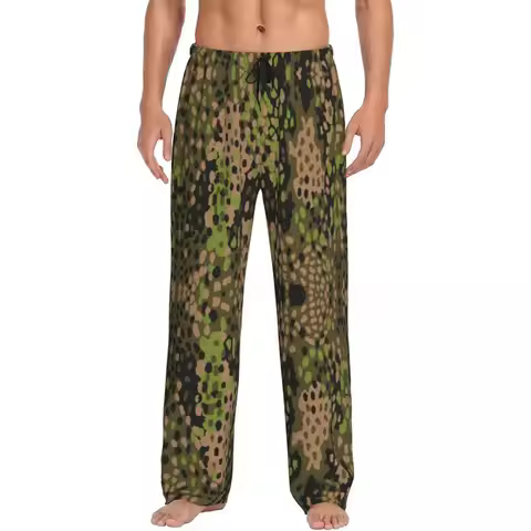 Custom WW2 Camo Pajama Pants for Men Germany Arm Military Camouflage Sleepwear Lounge Sleep Bottoms
