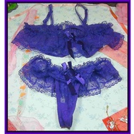 Sexy Purple Lace Ribbon Bra + Purple Lace Ribbon Thong