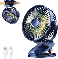 iNeibo 4000mAh Portable Clip on Fan with LED Lights Battery Operated USB Desk Fan4 Speed Quiet Recha