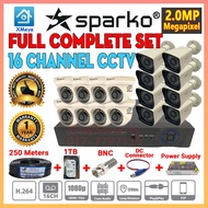 Sparko 2MP Full Set DIY 16 CHANNEL Full HD 1080P CCTV 16 CH DVR + Camera + Hard Disk + Power Supply 