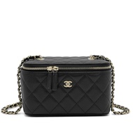 Chanel Black Quilted Caviar Vanity Case Pale Gold Hardware
