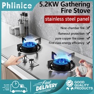 Phlinice Gas Stove Stainless steel material gas stove Gas stove burner Built in burner gas stove Double burner gas stove Liquefied gas stove Durable Silver Apply to Liquefied gas