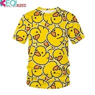 KQ 2024 New Funny Animal Cute Yellow Duck 3D Printed T-shirt Cartoon Street Men and Women Short Sleeve Harajuku Children's Top 6XL