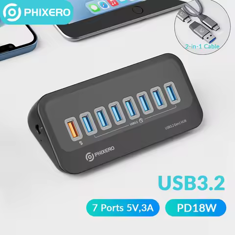 PHIXERO USB Splitter USB 3.2 Hub 5Gbps Type C Adapter Multi Ports USB 3.0 Docking Station Hub for Su