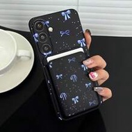 1pc Creative Blue Polka Dot Bow Pattern Luxury Fashion Vintage Faux Leather Card Holder Straight Edg