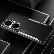 Huawei P50 / Huawei P50 Pro Case RUILEAN Electroplated Metal Back Panel + Soft TPU Bumper Double Sho