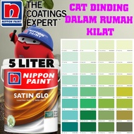NIPPON SATIN GLO 5 LITER  INTERIOR SHEEN WASHABLE PAINT  / CAT DINDING DALAM RUMAH KILAT ( GREEN )
