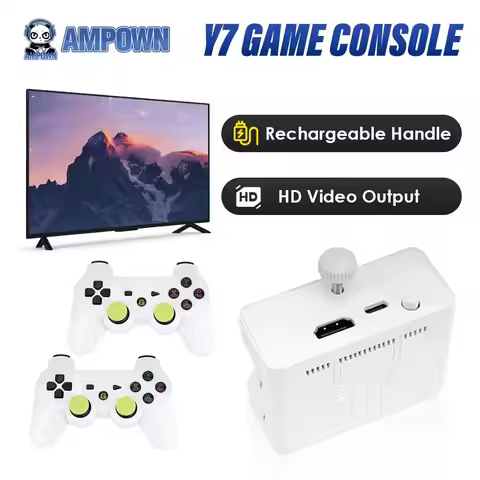 Ampown Y7 Video Game Console Linux System 256G Built 12000 Games Rechargeable Wireless Handle Low La