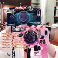 Case For Huawei Y7 Prime 2018 Y6 Prime 2018 Y7 Pro 2018 Y7 2018 Y5 Lite 2018 Y5 2018 Retro Camera lanyard Casing Grip Stand Holder Silicon Phone Case Cover With Camera Doll
