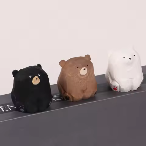 Mini Wooden Bear Figurine Handcrafted Miniature Polar Bear Animal Figurines Office Home Decor Art Ca