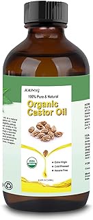 MMPANG Castor Oil USDA Certified Organic Cold Pressed Hexane Free 100% Pure Glass Bottle for Stimulate Growth Hair, Moisturize Body Skin &amp; Promotes Intestinal Digestion 125 ML/4.22 OZ