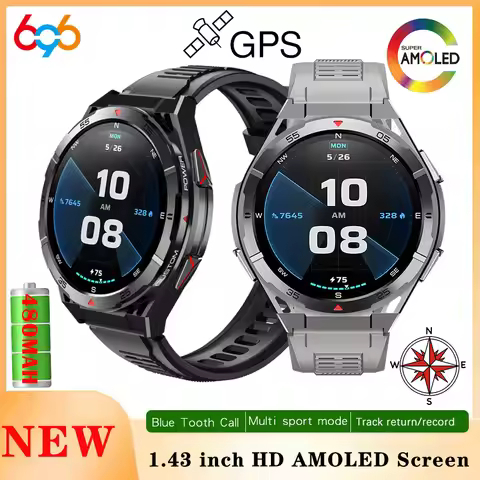 3ATM Waterproof Smart Watch Men GPS AMOLED Screen Smartwatch Compass Altitude Air Pressure BT Call 4